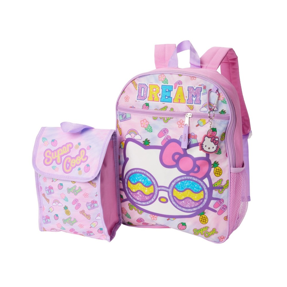 Hello Kitty Backpack‎ Insulated Lunch Bag Set 16" 4 pc Set key Chain